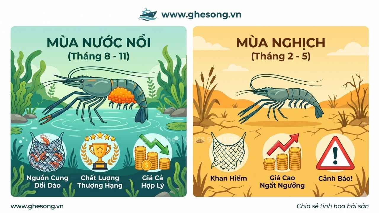 Mùa Tôm Càng Xanh Rộ Nhất Tháng Mấy? Lịch Ăn Tôm Ngon, Giá Rẻ Cho Bà Nội Trợ 2026