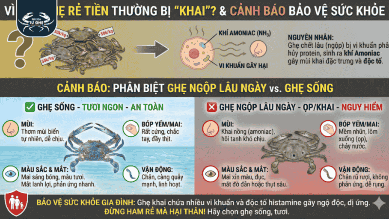 Tại Sao Ghẹ Rẻ Tiền Thường Bị Khai? Cách Phân Biệt Ghẹ Ngộp Lâu Ngày Để Bảo Vệ Sức Khỏe